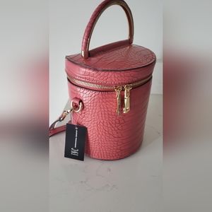 INC Kaiah xbody pleather pink crossbody bag with gold hardware and removal strap